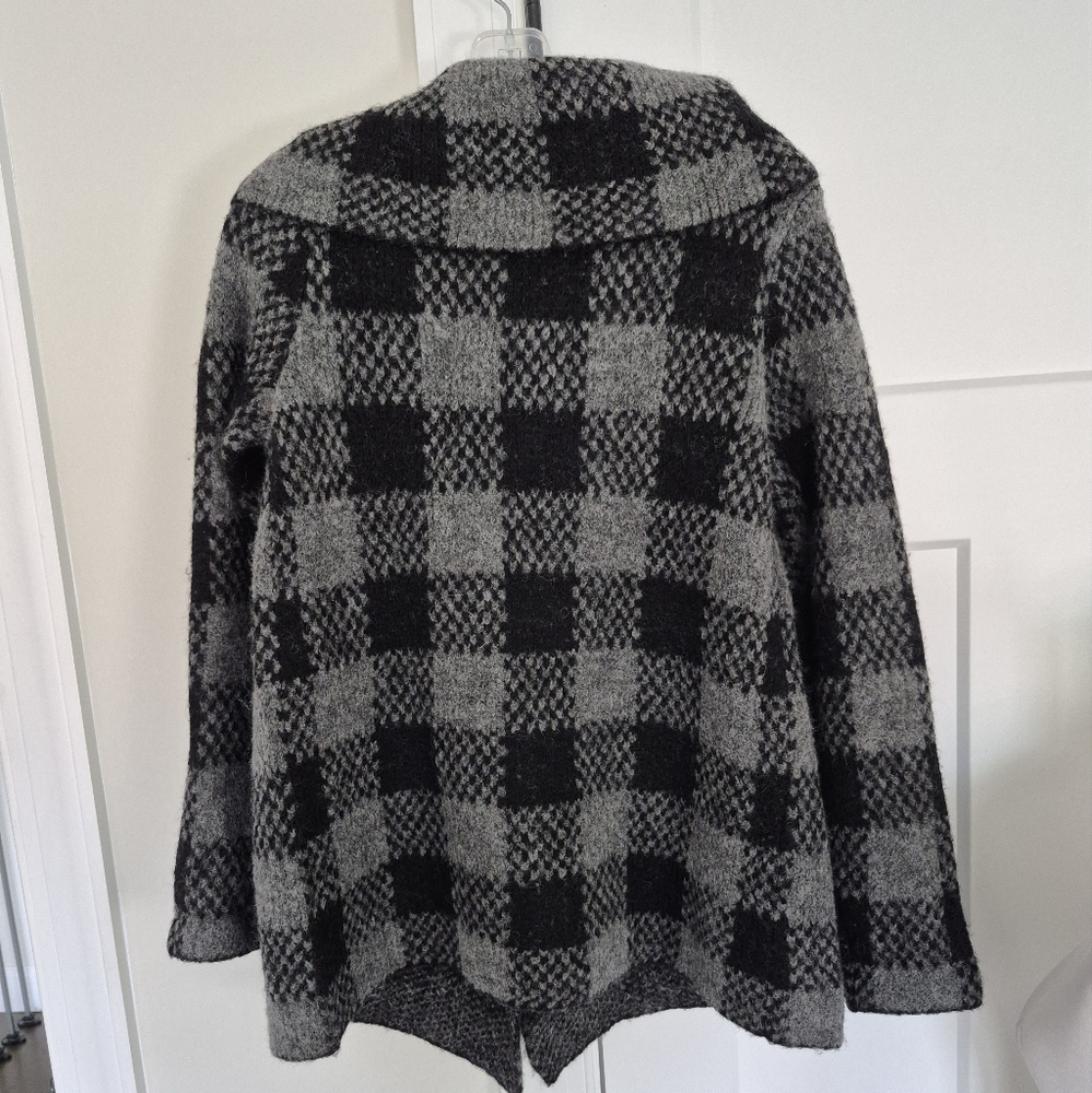 Ellen Tracy Cardigan / Jacket Gray Black Buffalo Plaid Wool Blend Size M NEW - Picture 7 of 8